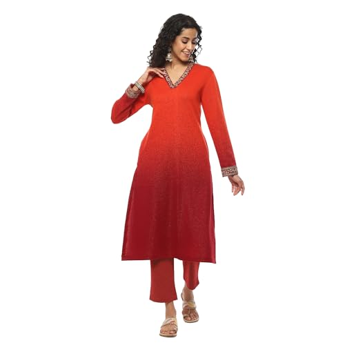 BIBA Women Polyester Blend Solid Suit Set (Red)