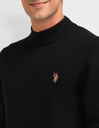 U.S. Polo Assn. Denim Co. Mens Black Solid Long Sleeve Cotton Classic Pullover Sweater (UDSWE0298_Black_)