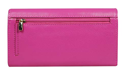 Calfnero Women's Genuine Leather Wallet-Long Purse Wallet with Multiple Card Slots, Zip Pocket and Note Compartment (Pink)