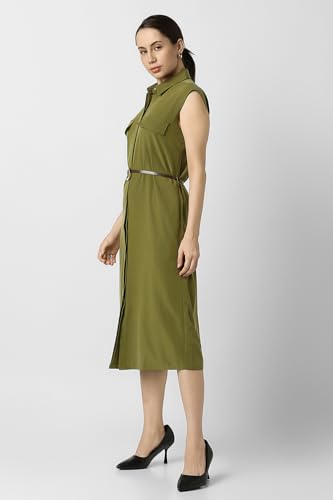 Van Heusen Women's Rayon Modern Calf Length Dress (VWDRFRGFE03809_Olive