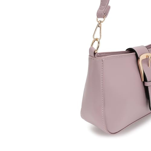 Fastrack Women Buckle Detail Shoulder Bag with Top Zip and Flap Closure | Inner Zip and Slip Pockets, Gold Metal Accents | Trendy Sling Bag | Trendy Women Handbags
