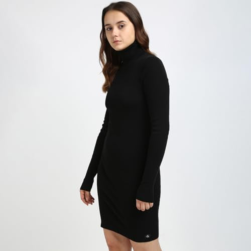 Calvin Klein Jeans Women's Cotton Bodycon Knee-Length Casual Dress (J20J224150BEH_Black