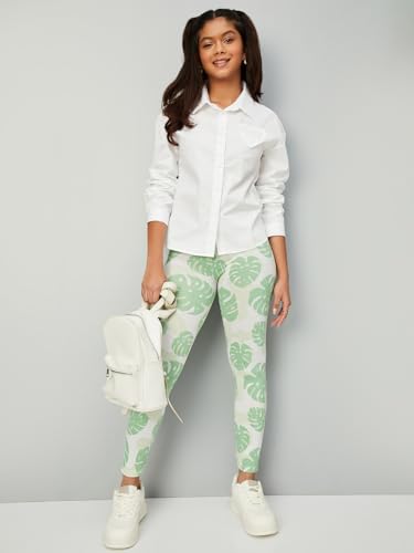 Max Girls Printed Leggings (White_10-12 Y)