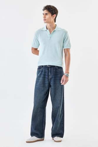 SNITCH Men’s Polo Core Lab T-Shirt | Textured Knit Design with Buttoned Closure | 100% Cotton Fabric for Breathable Comfort & Casual Wear | Light Green