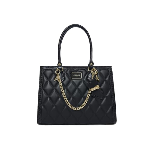 Akiki London Women's Swinden 35 Large Box Handbag|comes with Pet Charm|Statement Metal Detailing|Satchel Handbag for Women|Quilted Finish|Stylish Ladies Purse