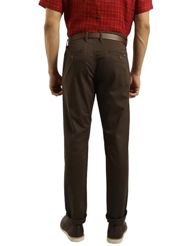 Indian Terrain Men's Brown Cotton Slim Fit Casual Trousers