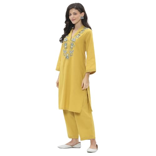 Rangriti Women's Cotton Kurta Set (PEPAMS22032SS25YEL_Yellow
