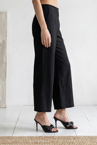 W for Woman Black Solid Wide Leg Ankle Length Pants - (W63413-225528-L)