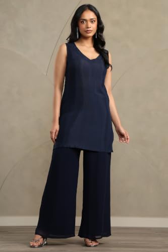 Soch Womens Navy Blue Georgette Cutdana Hand Embroidered Co-Ord Set