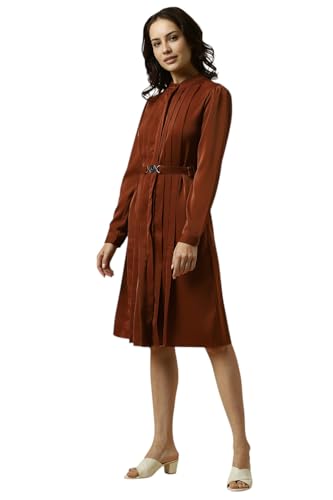 Allen Solly Women's Polyester Blend Modern Knee-Length Dress (AHDRERGPQ02163_Brown