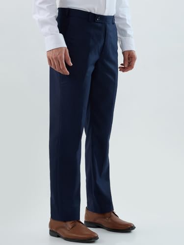 Park Avenue Men Regular Fit Stripe Pattern Poly Viscose Blend Flat Front Formal Trouser Blue