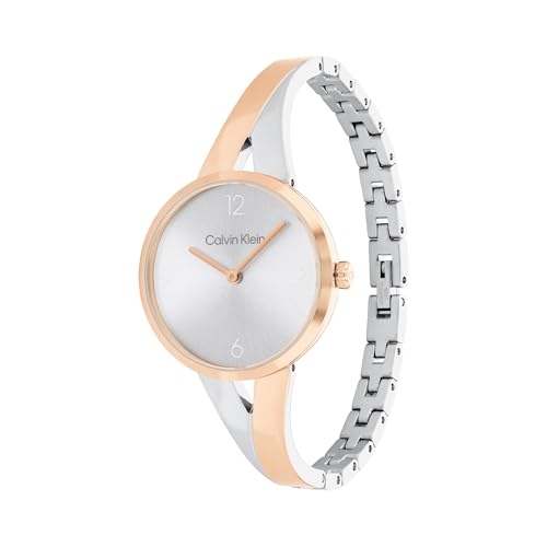 Calvin Klein Joyful Qtz Basic Silver White Round Dial Women's Watch|Two Tone Stainless Steel Material|Silver Color Band - 25100028