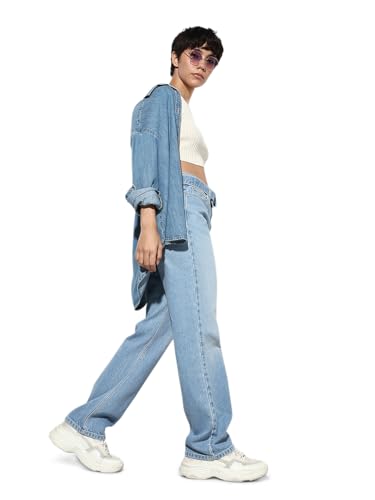 ONLY Women's Straight Fit High-Rise Blue Jeans