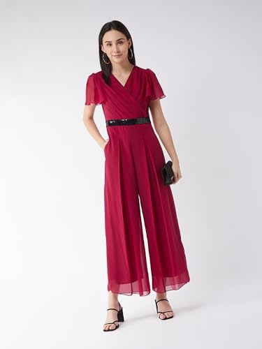 Miss Chase Women's Relaxed Fit Short Sleeve V-Neck Ankle-Length Straight Jumpsuit (MCSS25D91-84-122-05, Pink, L)