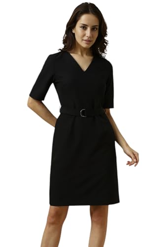 slim fit dress slacks Allen Solly Women's Polyester Blend Modern Above The Knee Dress  (AHDRWRGPG34164_Black