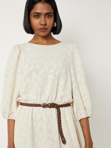 Max Women Jacquard A-line Dress(Beige_XXL)