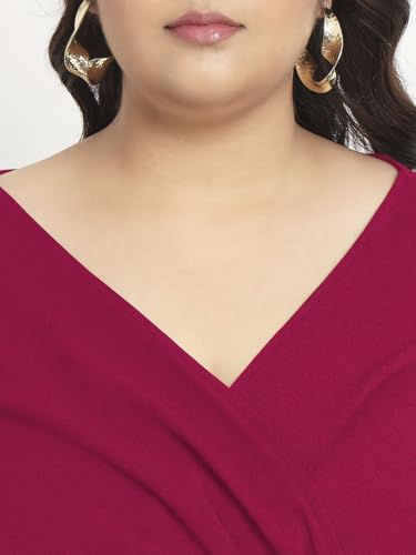 wild U Women Plus Size Bodycon Dress | Stretchable | Puff Sleeve | Knee Length | Western Stylish (Fuchsia Pink - 7XL)