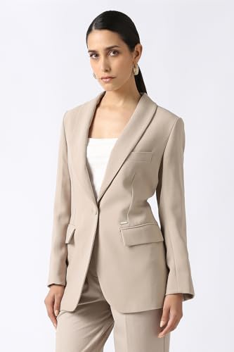 Women Beige Solid Blazer