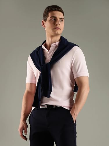 Tommy Hilfiger Men's Solid Regular Fit Polo Shirts (S26HMKT265_Pink M)