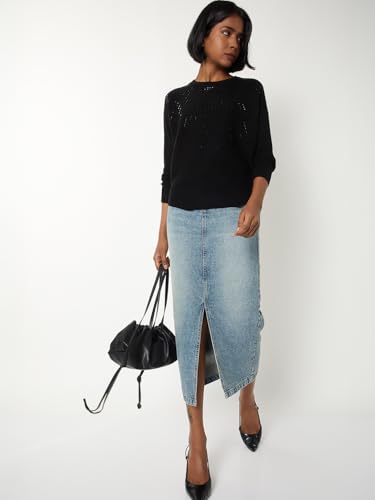 Max Women Embellished Knit Sweater (Black_XL)