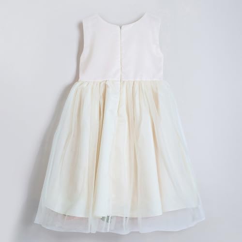 Hopscotch Girls Cream Sleeveless Floral Applique Bow Dress for Age (9-12 Months)