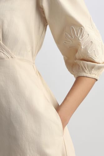 Women Beige Embroidered Casual Dress