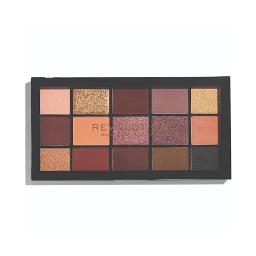 Makeup Revolution Eyeshadow Palette, Highly Pigmented Includes 15 Shades, Shimmery and Velvet Finish, Beige and Brown Shade, Reloaded Velvet Rose - 16.5g