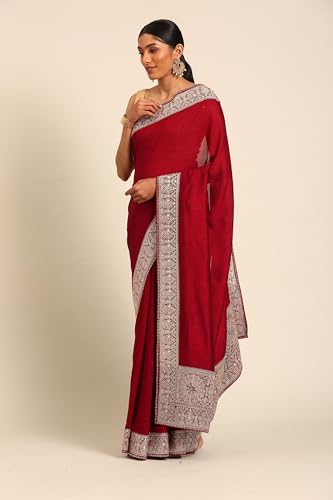 MOHEY Women's Maroon Art Silk Embroidered|Stone Work Saree (Maroon)
