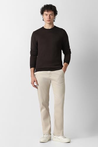 Men Brown Textured Crew Neck Sweater