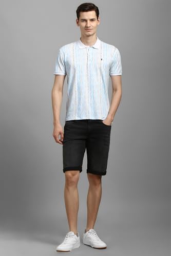 Louis Philippe Men White Stripe Polo Neck T-Shirt