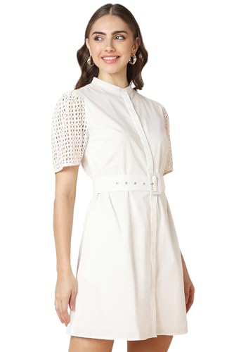Allen Solly Women's Cotton Modern Mid-Thigh Length Dress (AHDRWRGF353413_White