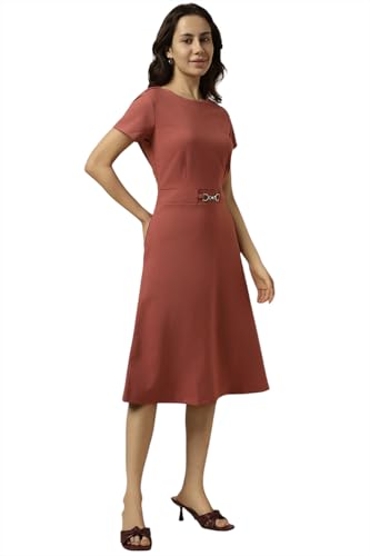Allen Solly Women's Polyester Blend Modern Calf Length Dress (AHCDWRGPD43948_Maroon