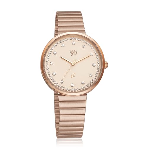 Fastrack Vyb Quartz Analog Rose Gold Dial Stainless Steel Strap Watch for Women-FV60003WM01W