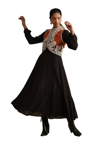 ritu kumar embroidered dress RI Ritu Kumar Black Floral Embroidered Dress