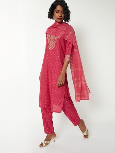 Max Women Embroidered Straight Kurta Set(Pink_M)
