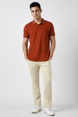 Men Beige Textured Slim Fit Trousers