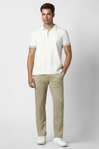 Men Beige Textured Smart Slim Fit Trousers