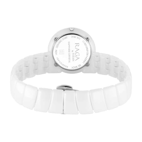 Titan Raga Chic Glam with Quartz Analog M.O.P + Ceramic Dial White Strap Watch for Women - 95391KC01