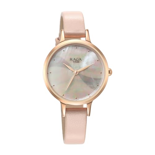 Titan Raga Power Pearls Quartz Analog Mother of Pearl Dial Leather Strap Watch for Women-NS2666WL04