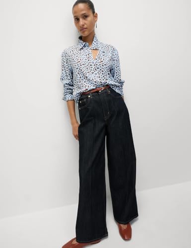 Marks & Spencer Printed Collared Button Through Shirt Blue Mix