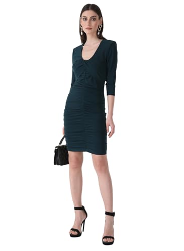 Kazo Women's Polyester Bodycon Mini Dress (125359_Evergreen