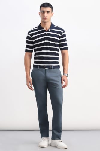 Men Blue Textured Casual Trousers