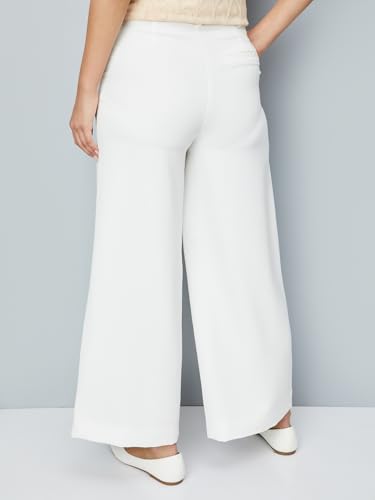 Max Kalki x Women Solid Wide Leg Trousers, White, 32