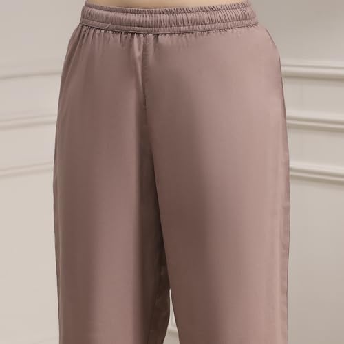 Biba Women Mud Brown Cotton Anarkali Printed Kurta Set_42