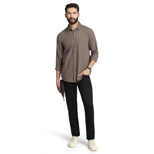 blackberrys Men Chocolate Sauce India Slim Fit Shirt | Deep Brown Solid Shirt with Full Sleeves, Tailored Construction and Refined Styling | Size 38