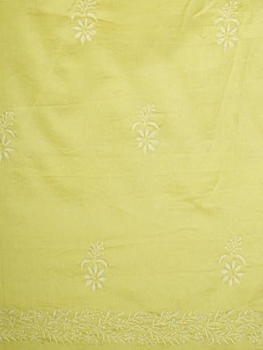 Ada Hand Embroidered Lucknowi Chikankari Unstitched Chanderi Dress Material Suit Piece with Dupatta for Women 01A791864 Lemon