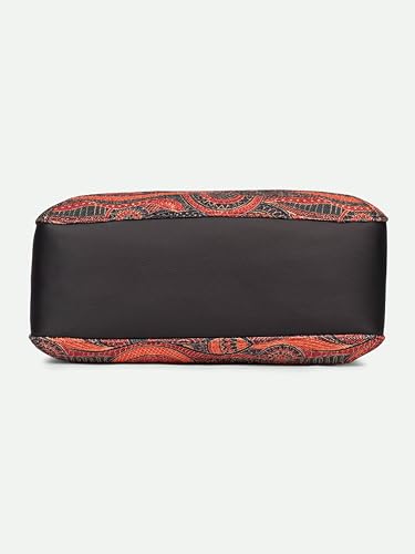 ZOUK Pithora Artistry Abstract Printed Jute Handcrafted Vegan Leather Multicolor Women's Satchel Bag | Ladies Purse Handbag | Double Handle Detachable Strap