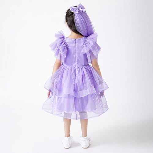 Hopscotch Girls Lavender Short Sleeves Floral Applique Tiered Dress for Age (5-6 Years)