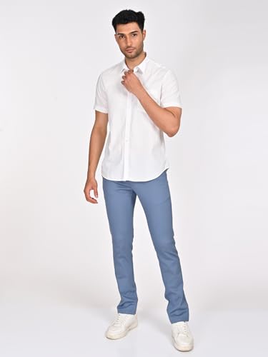 Cotton Half Sleeve Solid Shirt for Men by Indian Terrain, White, X-Large