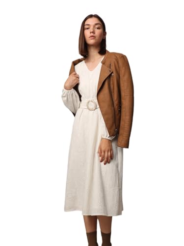 ONLY Women Self Design Casual White Fit and Flare Dress